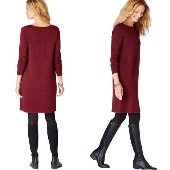 J. Jill Red Black Houndstooth Long Sleeve Relaxed  Fit Sweater Dress Size M - Picture 5 of 9